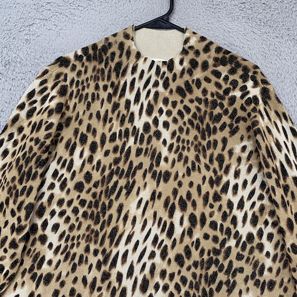 Chicos Sweater Womens 3 / XL Brown Leopard Print Glitter Mock Neck Knit Pullover - Picture 3 of 12